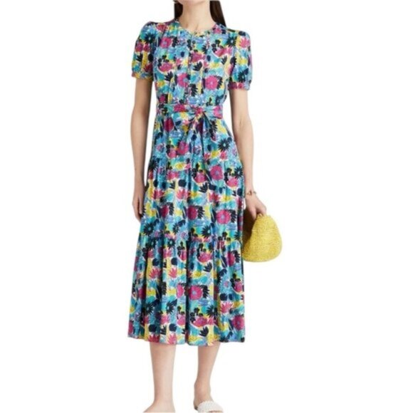 Diane von Furstenberg Frankie Dress Tiered Floral Print Poplin Midi Size 6 - Picture 2 of 10